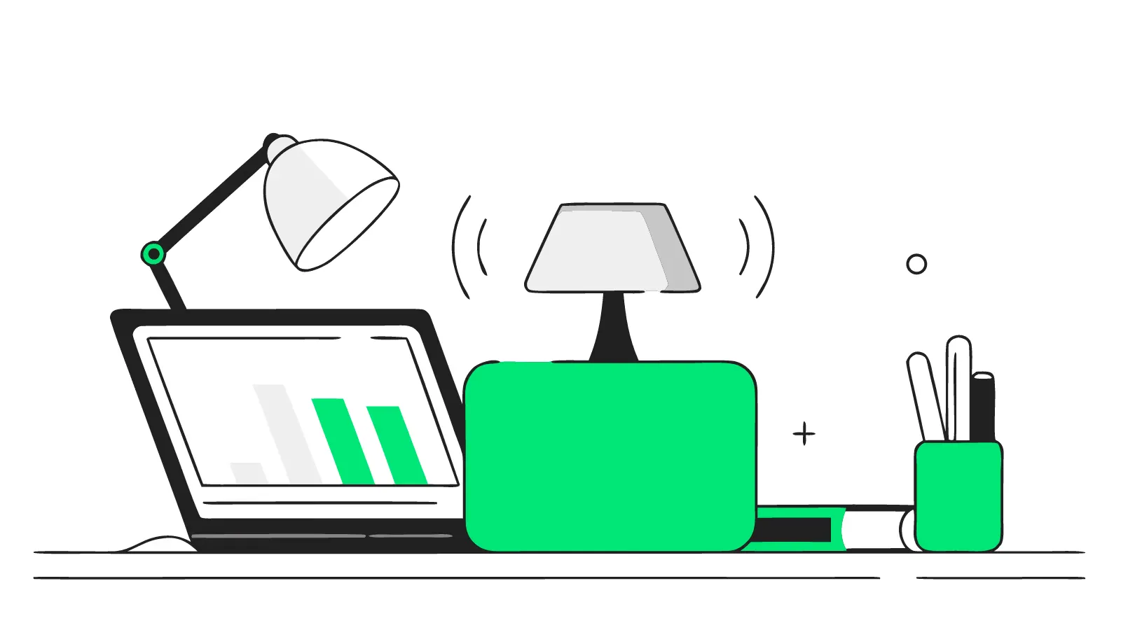 Illustration of a contactless card at an EV charger linked by signal arcs to a laptop dashboard