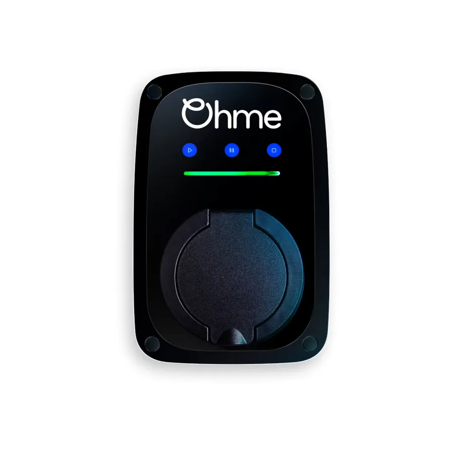 Ohme ePod, a compact black wall-mounted EV charger