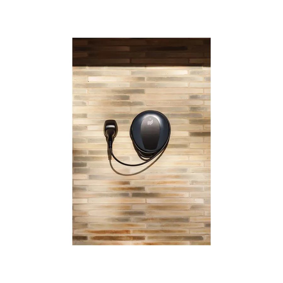 Pod Point Solo 3S EV charger, a tethered black unit on a wall